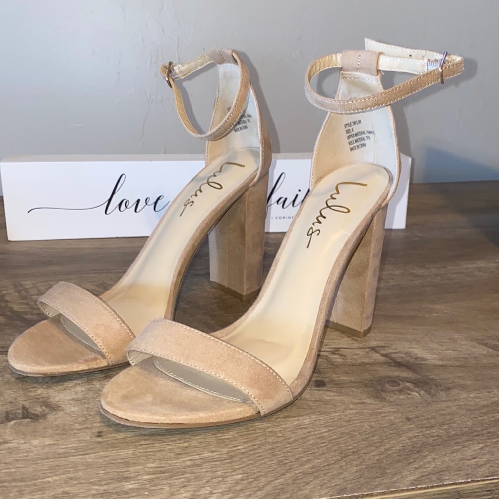 LuLus nude velvet heels